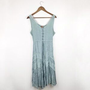 Vintage Scully Blue Embroidered Patchwork Flowy Maxi Dress Large Western Fairy